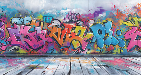 Graffiti wall backdrop, vibrant and colorful graffiti art on the walls, street-style photography backdrop for adults