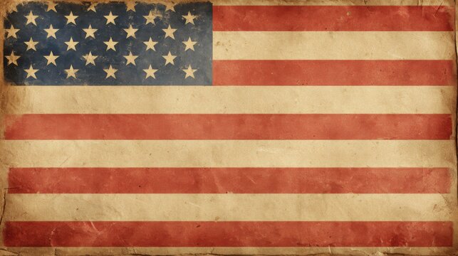 This vintage American flag showcases its worn texture and faded colors, symbolizing patriotism and the historical significance of the United States.