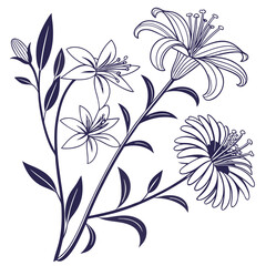 floral background with aster honeysuckle purple stokes