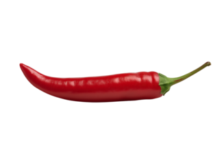 A red chili pepper, with its curved shape resembling the human body and tail, is placed isolated on a transparent background in PNG format.