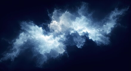Obraz premium Dramatic abstract cloud formation illuminated by bright light against a dark blue night sky
