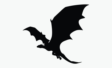 Flying dragon silhouette, mythical creature, fantasy beast, Black Dragon Blaze Fire