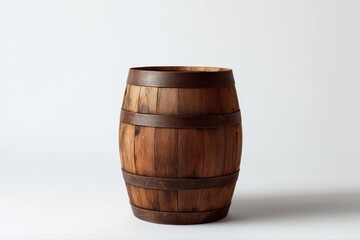 Obraz premium Wooden barrel on white background with shadow