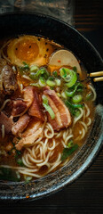 Pork ramen noodle soup