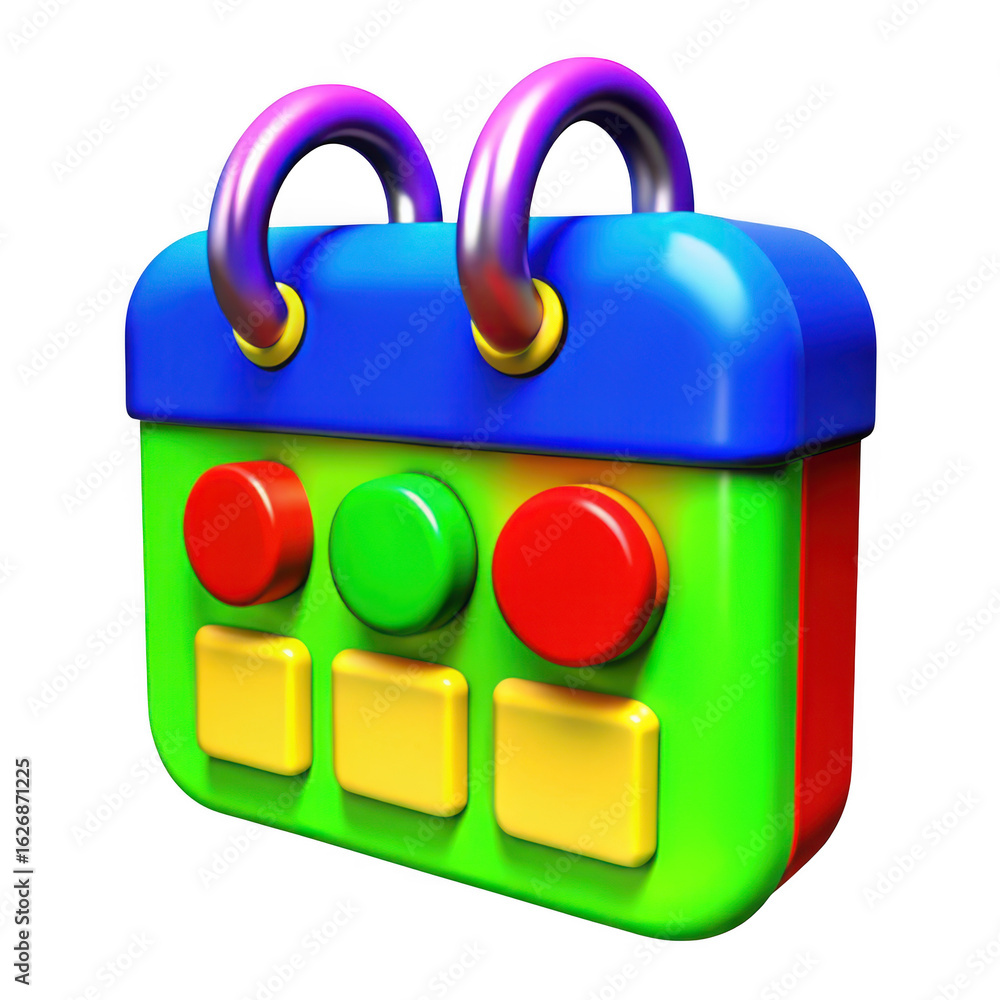 Poster 3d colorful toy calendar with buttons isolated on transparent background