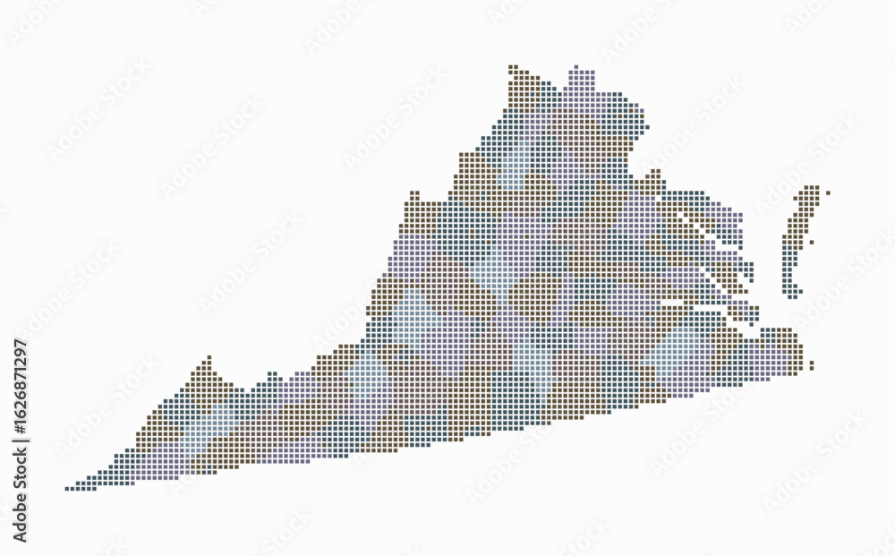 Poster virginia dotted map. digital style map of the state on white background. virginia shape with square 