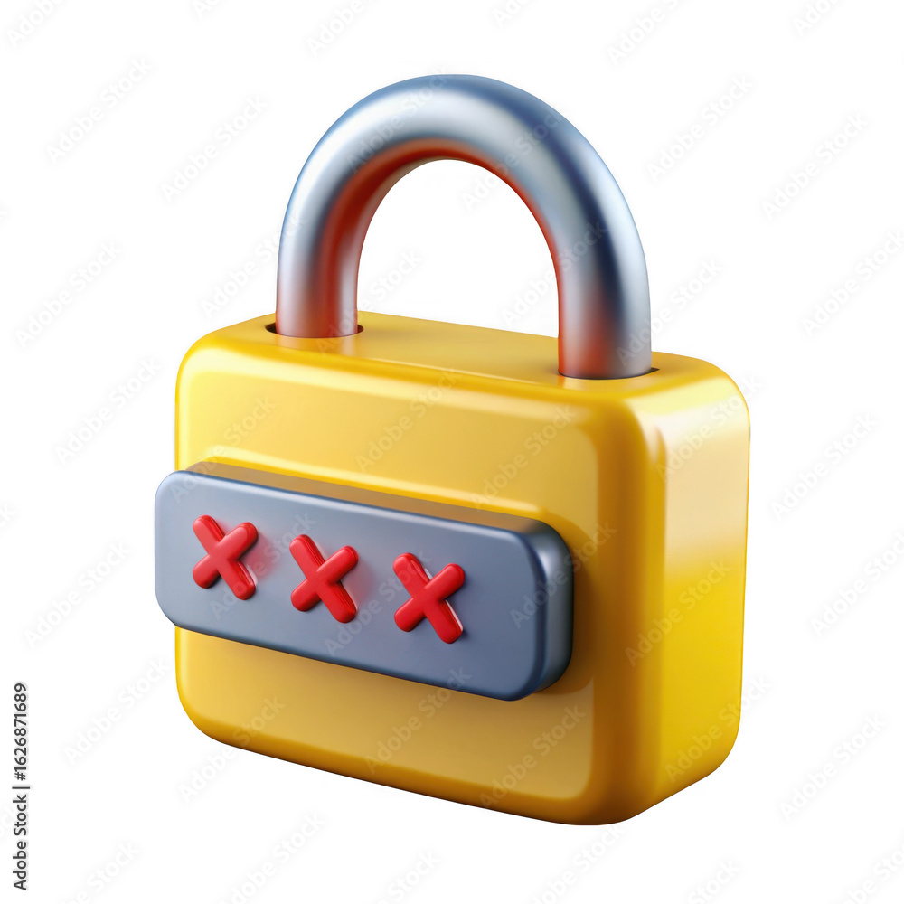Poster yellow padlock with incorrect password isolated on transparent background