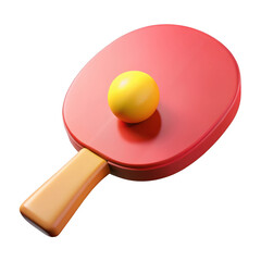 3d red ping pong paddle and ball isolated on transparent background