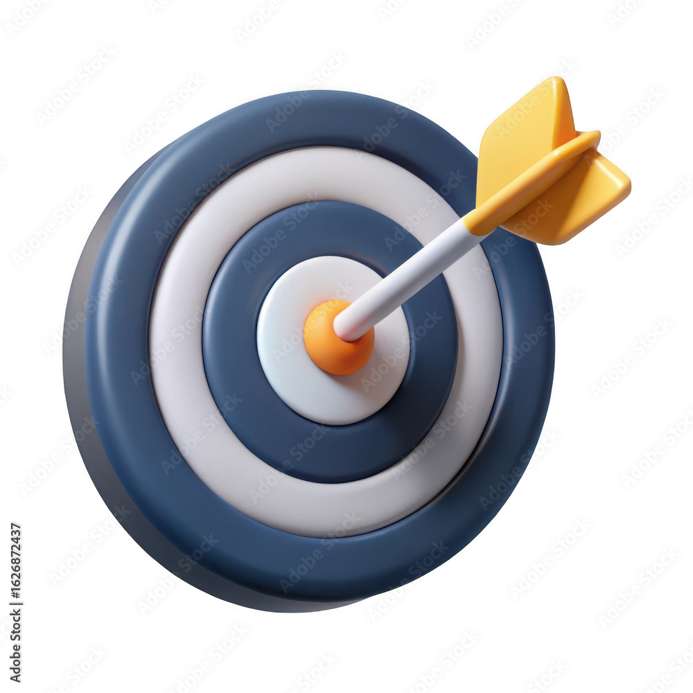 Poster 3d rendered target with arrow isolated on transparent background