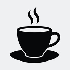Silhouette of coffee cup with steam on saucer vector illustration