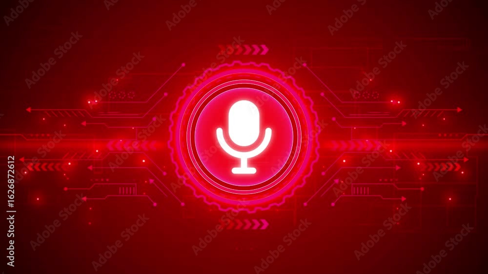 Poster microphone media on air broadcast and audio record symbol digital concept. cyber technology and comp