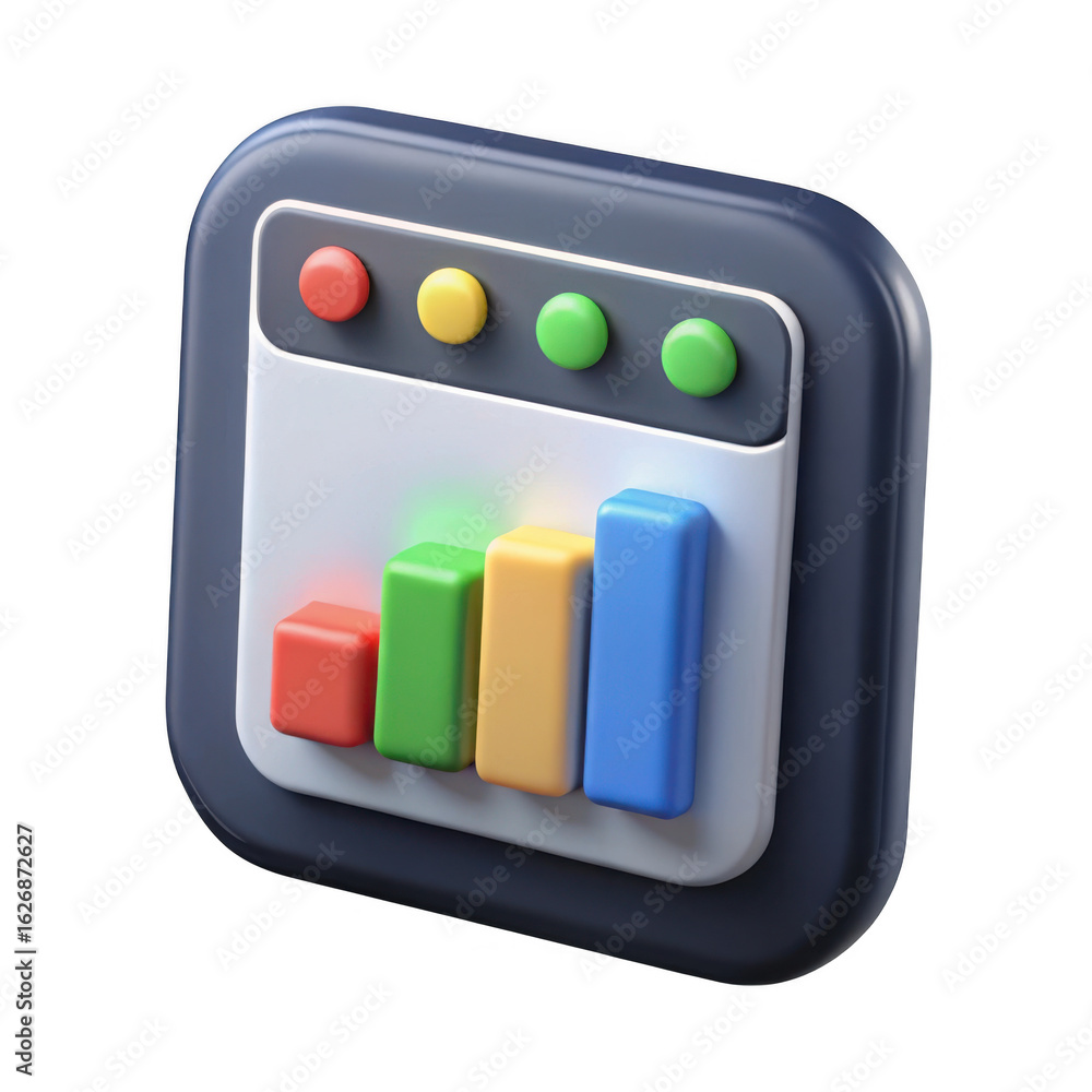 Poster 3d colorful bar graph app icon isolated on transparent background
