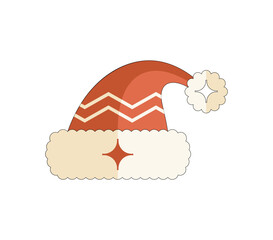 Stylized Santa Claus Hat with Fluffy Trim and Chevron Pattern Festive Holiday Accessory