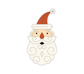 Festive Santa Claus face with iconic red hat and flowing white beard, simple flat design for holiday celebrations