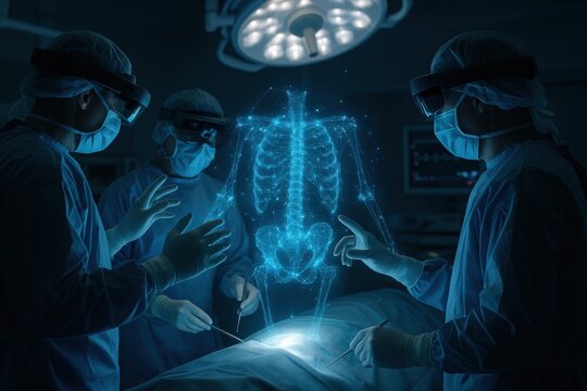 Augmented Reality in Surgery: Medical professionals utilizing advanced augmented reality technology in an operating room.