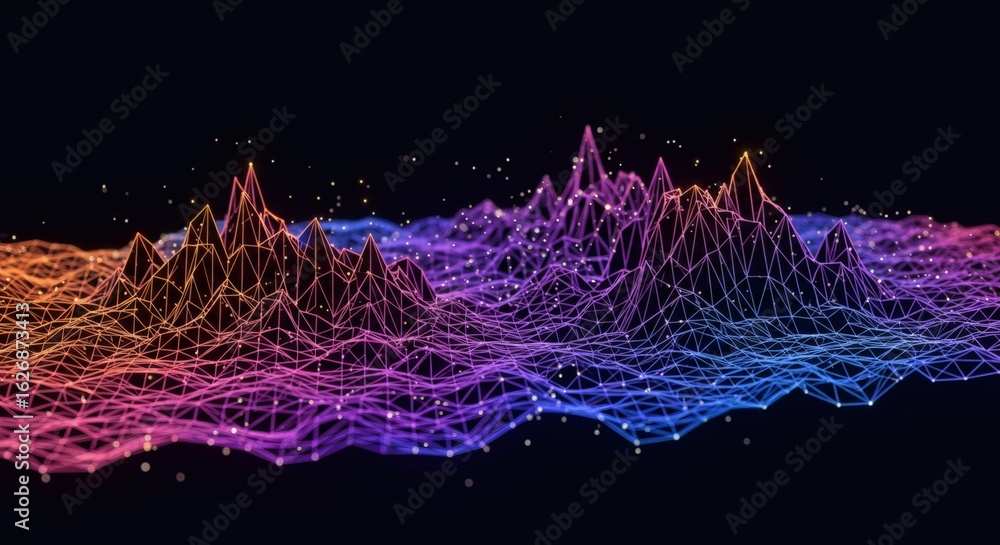 Poster vibrant data visualization: an abstract, high-tech rendering of interconnected data points, a tapest