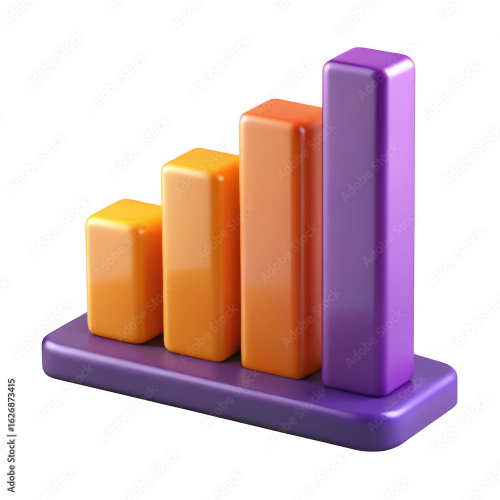 Poster 3d bar graph chart icon isolated on transparent background
