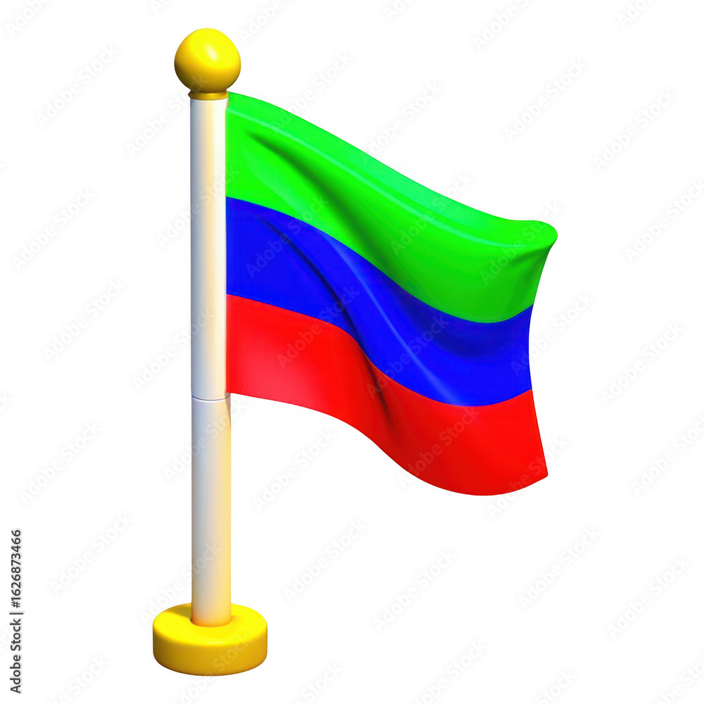 Poster 3d flag of dagestan on pole isolated on transparent background
