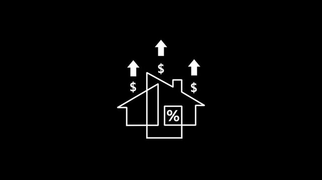  finance and banking about development, investment ideas about real estate companies, financial success and growth concept. Businessman shows house icon with percentage sign and arrows up dollar sign.