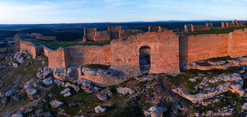 Aerial view from a drone of Gormaz Castle, the largest Caliphate fortress in Europe. Province of...