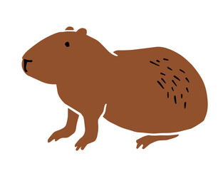 brown capybara silhouette illustration in side profile on white background. simple vector design highlights round body, short legs, and calm demeanor. For book, zoo, education poster design