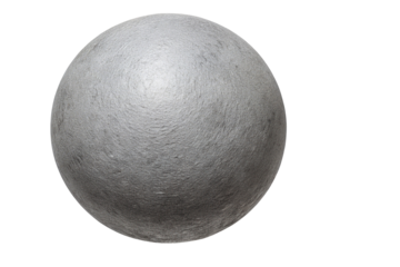 Textured grey spherical object isolated on a black background with visible surface details