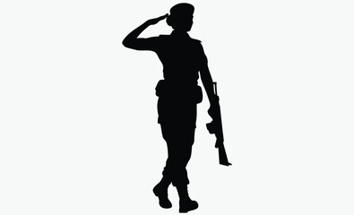Female soldier salute silhouette, military woman, uniform silhouette, silhouette of a soldier woman salute