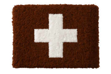 Brown doormat with a bold white cross pattern at the center on a plain black background image