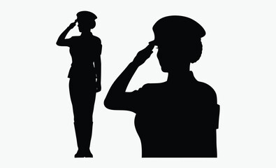 Female soldier salute silhouette, military woman, uniform silhouette, silhouette of a soldier woman salute