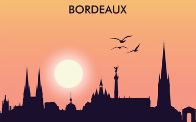 Fototapeta premium the silhouette of the city of Bordeaux against the sunset.