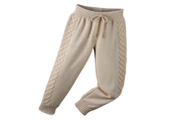 Beige knitted pants with braid detail and drawstring for casual and comfortable style essentials