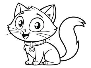 Obraz premium A cute cat cartoon kitten animal in black and white outline, like a kids coloring book page