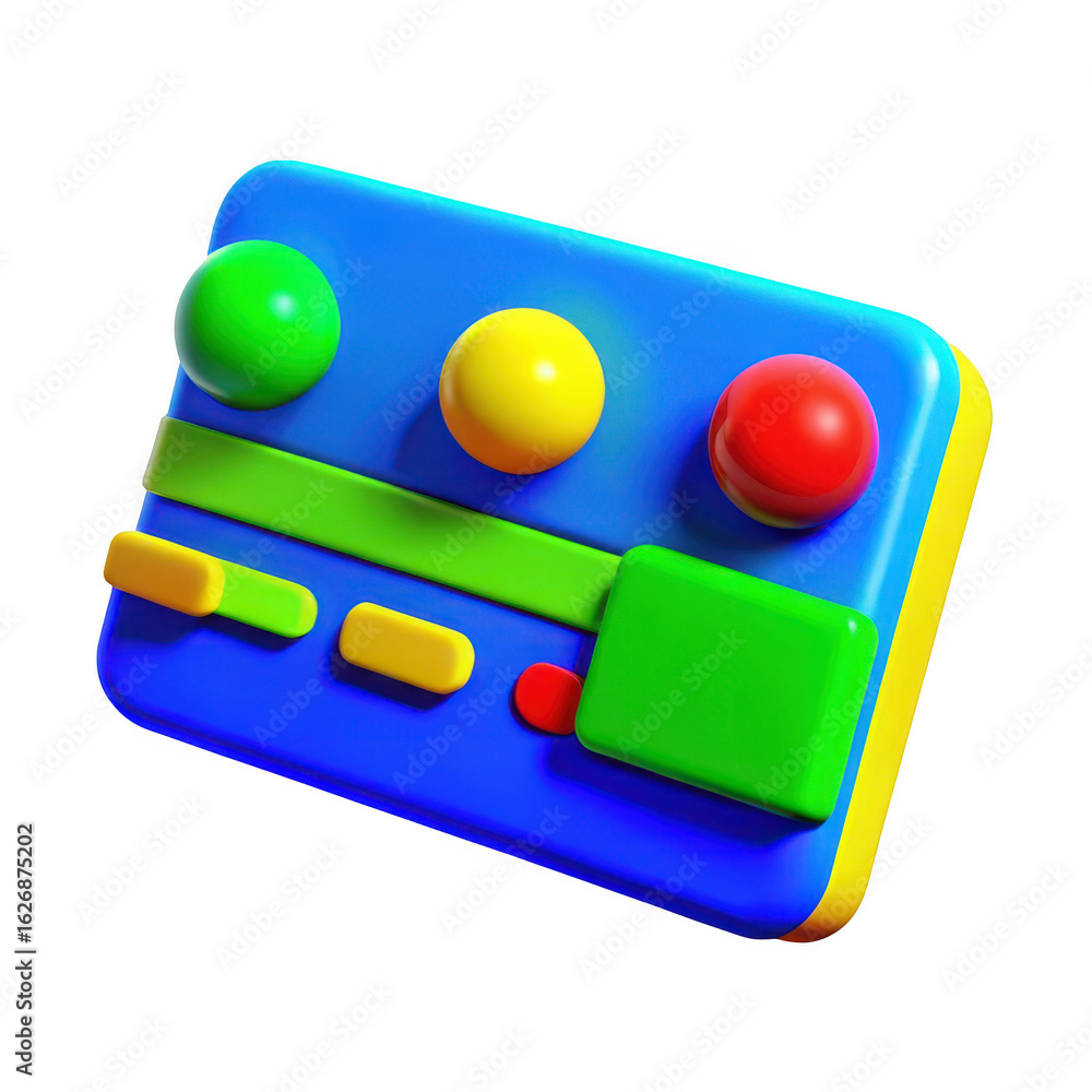 Poster 3d retro game controller with colorful buttons isolated on transparent background