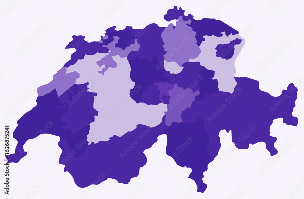 Poster map of switzerland with regions. just a simple country border map with region division. deep purple 