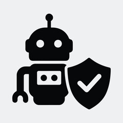 Silhouette robot security shield data protection vector illustration