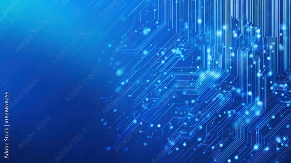 Aufkleber a vibrant display of a digital circuit board featuring intricate lines and glowing blue spots, sugge