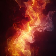 Fototapeta premium Abstract fiery swirling smoke with vibrant orange and yellow colors against a dark background, representing energy and heat
