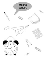Essential school supplies arranged in a creative layout for back to school preparations	
