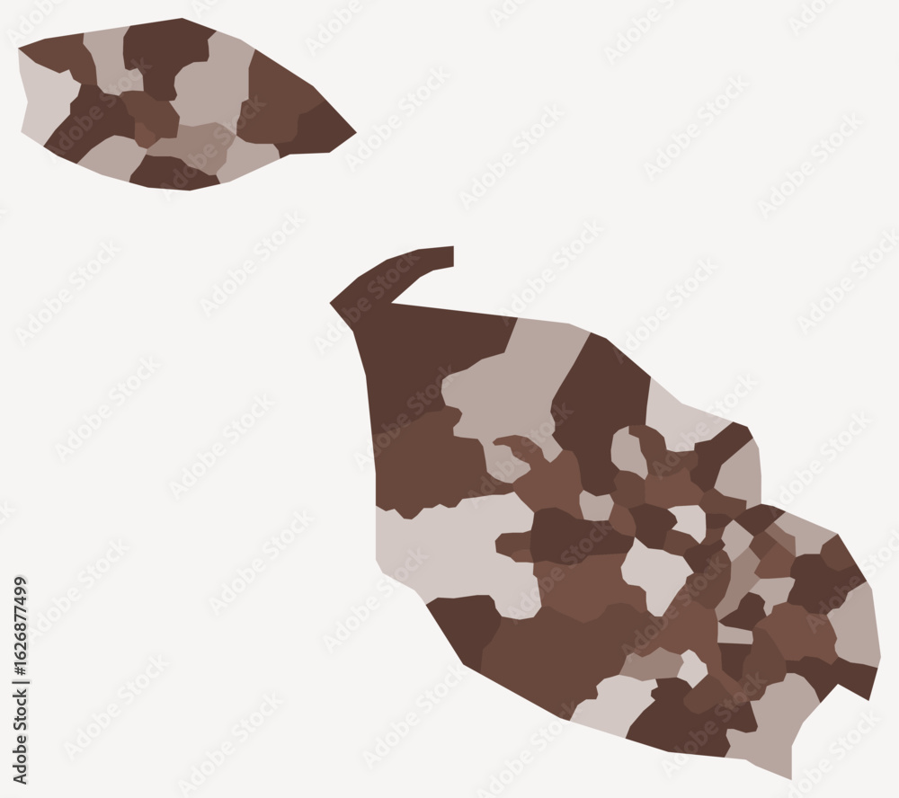 Poster map of malta with regions. just a simple country border map with region division. brown color palett