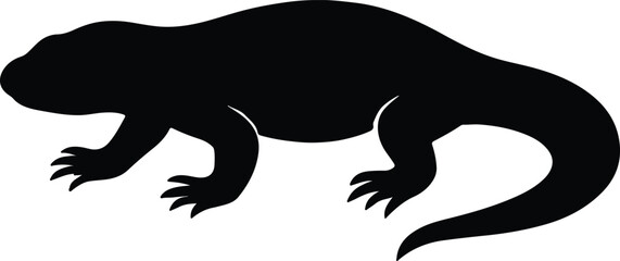 Silhouette Komodo dragon reptile monochrome wildlife animal vector illustrator