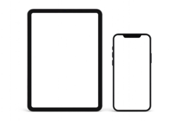 Realistic Black Tablet and Smartphone Mockup – Isolated Front View