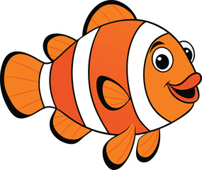Hand drawn clown fish cartoon illustration