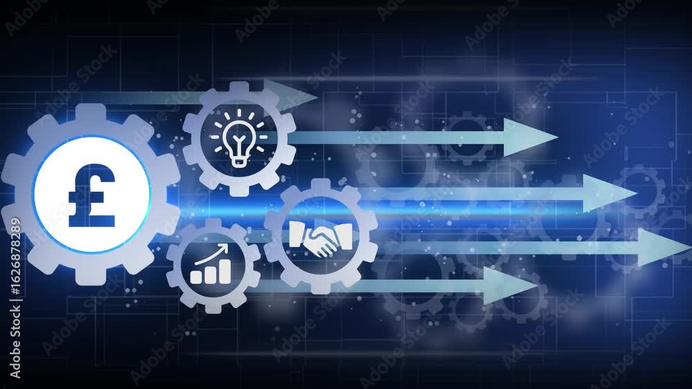 Poster pound stable coin currency business and digital money hologram symbol appears on a digital backgroun