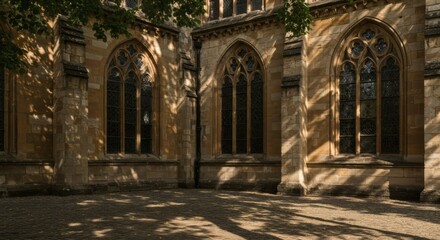 Gothic Architecture: Shadowy elegance graces a cathedral facade, with arched windows and sunlight-dappled walls whispering tales of a bygone era.