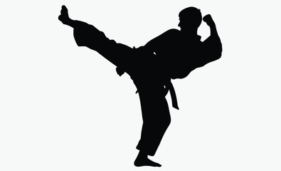 karate man silhouette, martial arts, taekwondo pose, silhouette men karate fight taekwondo vector 