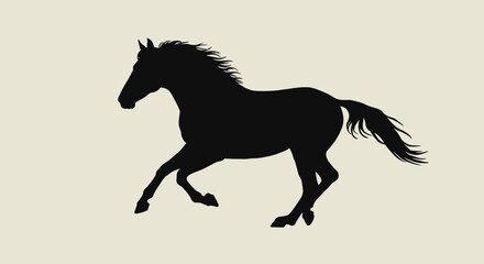 Galloping Horse Silhouette with Flowing Mane and Tail.