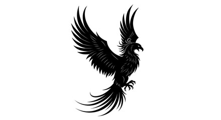 Obraz premium Majestic Black Phoenix Rising with Spread Wings and Sharp Talons.