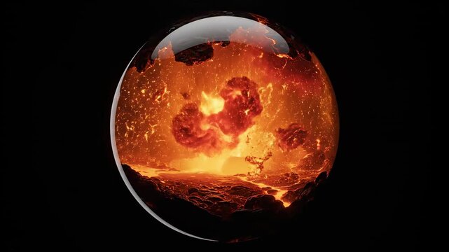 Abstract molten core inside a glass sphere.
