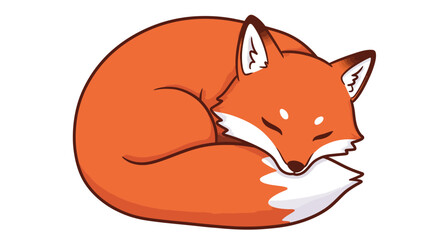 Cartoon Fox Curled Up Asleep Orange Fur and White Markings.