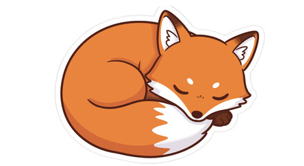 Fototapeta premium Cartoon Fox Curled Up Asleep with Orange Fur and White Markings.